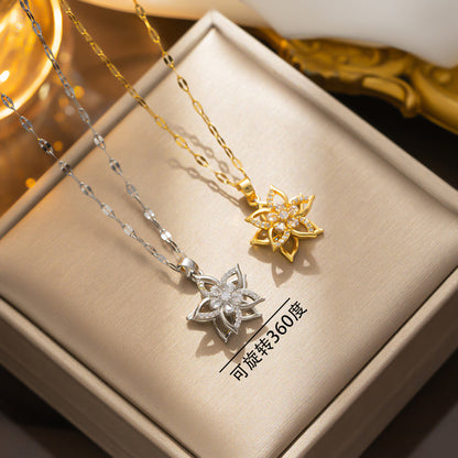 Collar de flores de circón giratorio dulce de gama alta - Cadena de clavícula lujosa y versátil 