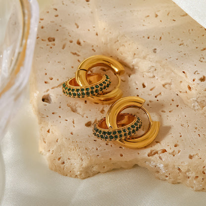 Green Zirconia Micro-Inlaid Oval Detachable Earrings