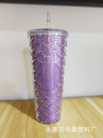 Fish scale cup double straw cup 700ml