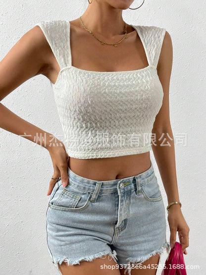 Crop button short vest top