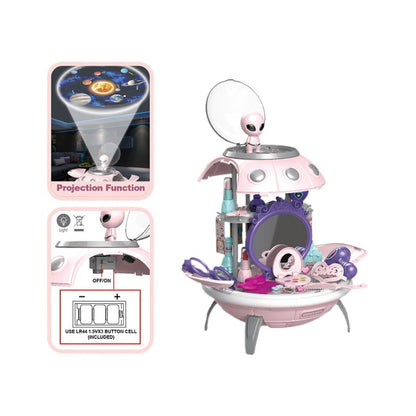 Disfraz de hamburguesa, herramientas médicas, mochila de almacenamiento con proyección de planeta OVNI, juguete para juego de imitación 