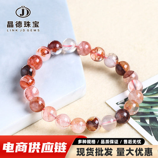 Pulsera de cristal con flores de pegamento rojo 