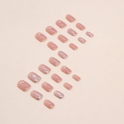 Nude Elegant Floral Short Nails