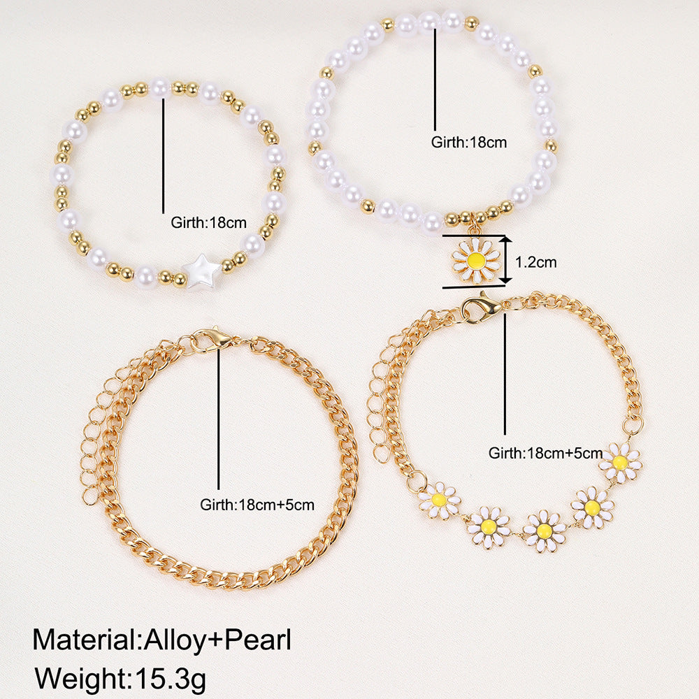 Daisy Pearl Bracelet Set (4-piece)