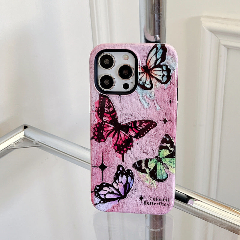 Apple 15 Pro Film 2-in-1 Line Butterfly iPhone 11/12 Crayon Flower Case