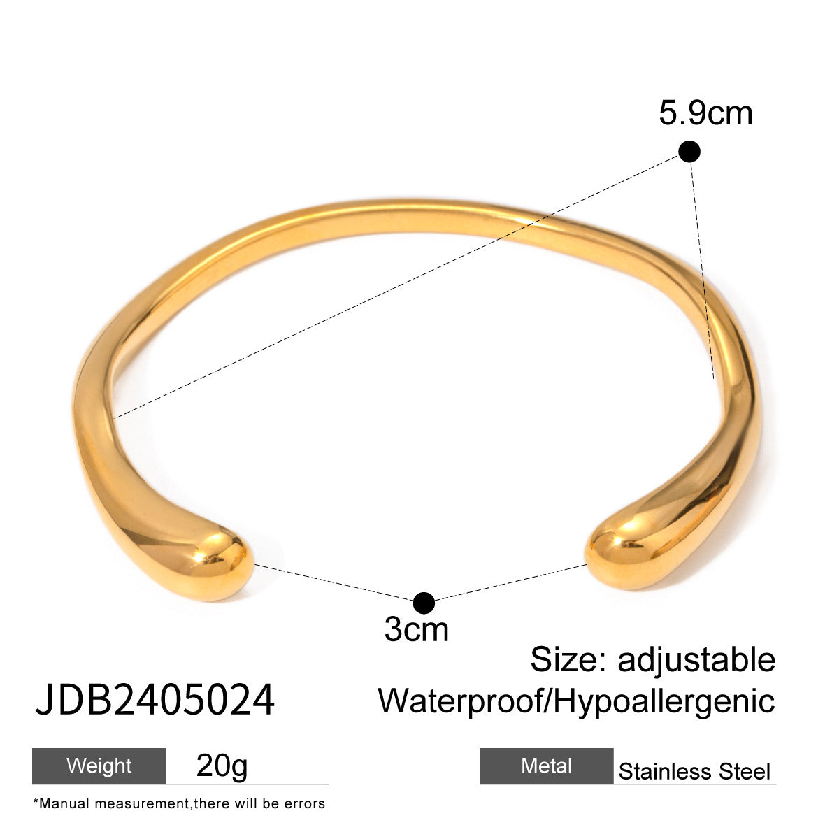 18k gold stainless steel open bracelet