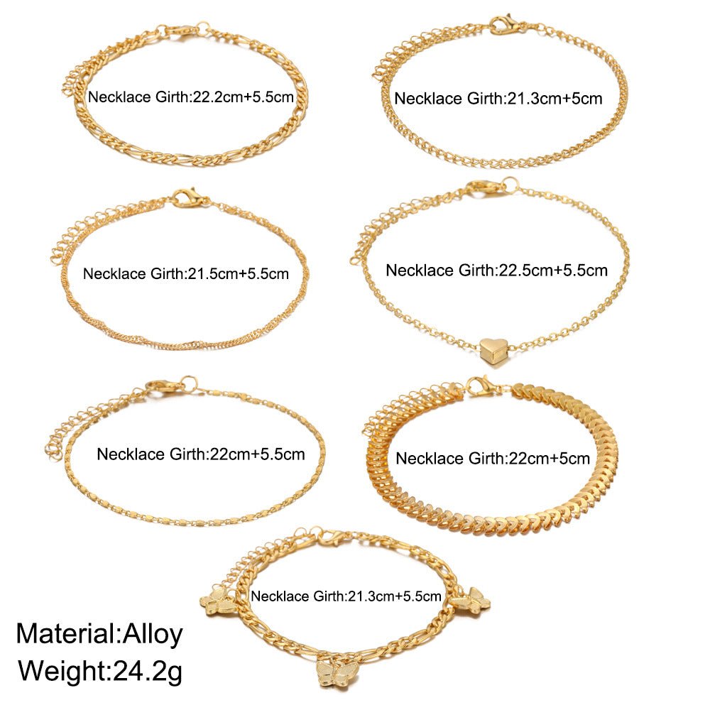 Gold Butterfly Multi-Layer Anklet Set