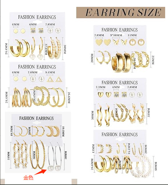 Vintage Pearl Hoop Earrings Set 9 Piece Set