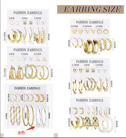 Vintage Pearl Hoop Earrings Set 9 Piece Set