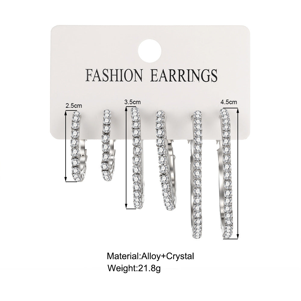 3-Pair Rhinestone Hoop Earring Set