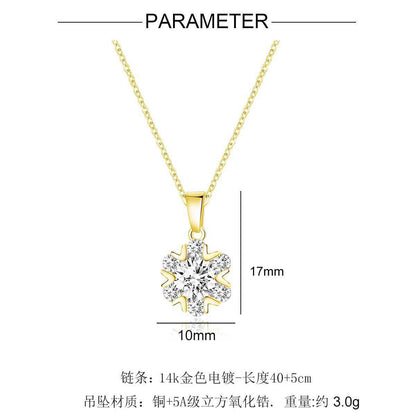 14K gold snowflake necklace copper inlaid with 5A zircon