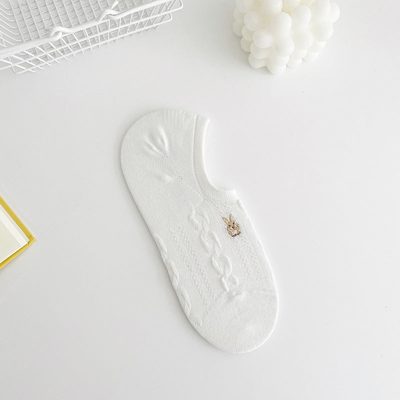 Cartoon Embroidery Thin Invisible Women's Ankle Socks