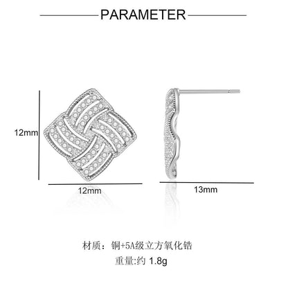 Copper inlaid 5A zircon French diamond stud earrings