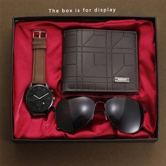 GENEVA fake three-eye men's watch wallet sunglasses set