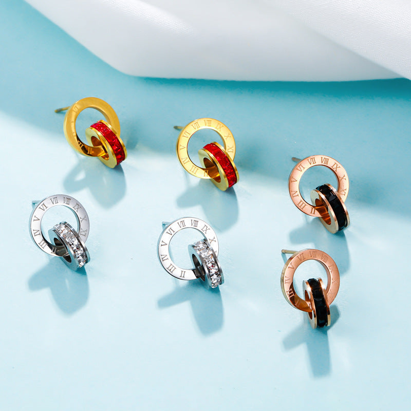 Rose Gold Titanium Steel Small Circle Heart Stud Earrings