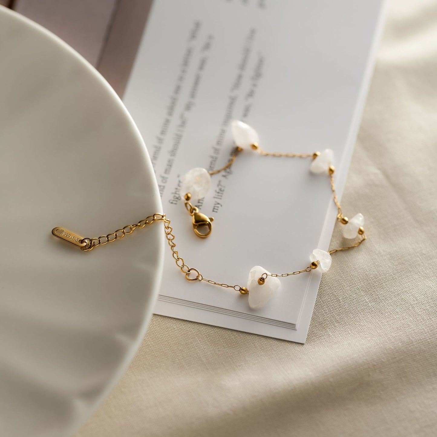 Titanium Steel Women's Geometric Natural Stone Chip Bracelet — Non-Fading