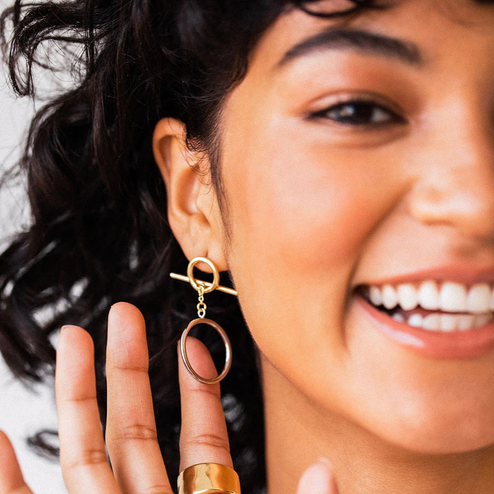 Hollow hoop pendant earrings