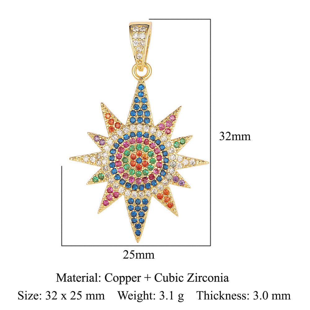 Colgante de cobre y circonita con forma de sol y loto de dinosaurio 