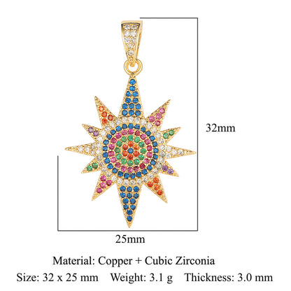 Colgante de cobre y circonita con forma de sol y loto de dinosaurio 