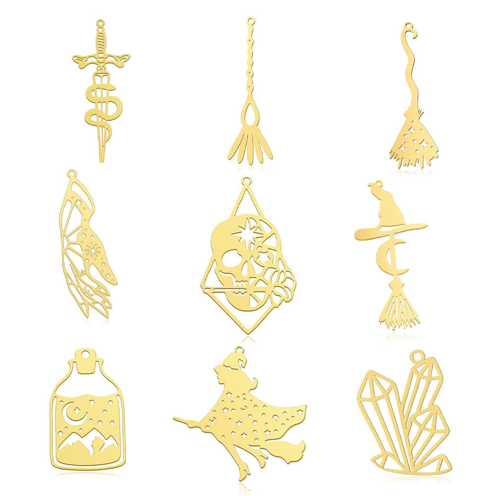 5 pcs/titanium steel magic witch broom necklace pendant