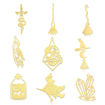 5 pcs/titanium steel magic witch broom necklace pendant