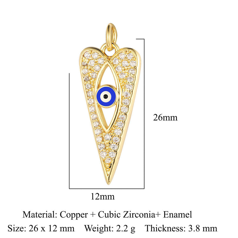 Colgante de cobre y circonita con forma de ojo del diablo y siete cuentas 
