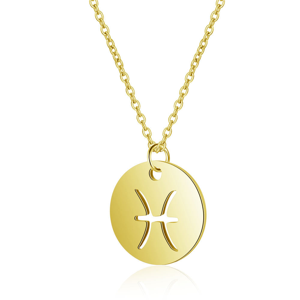 Twelve constellations titanium steel necklace