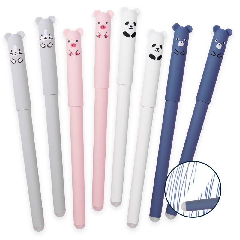 Pen Bear Head Erasable Gel Pen Bullet 0.5mm Black Blue