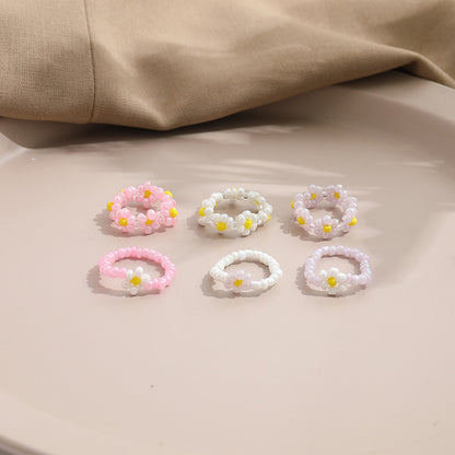 Rice Bead Flower Ring Set 6-Piece Set