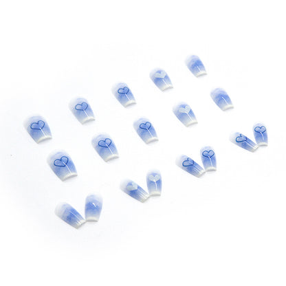 Blue White Gradient Heart Nails
