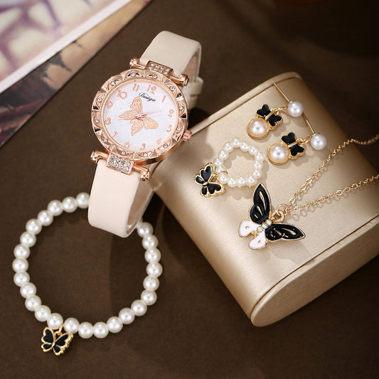 Rose gold butterfly round watch set wholesale