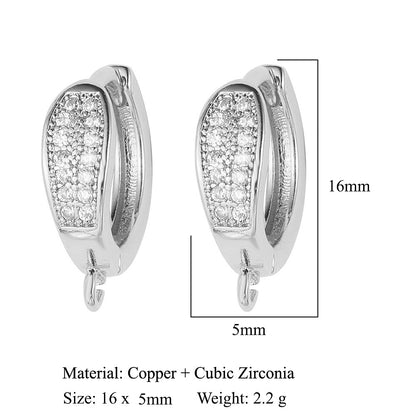 Hebilla de oreja para mujer con microincrustaciones de cobre y diamantes cuadrados 