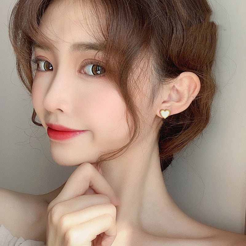 Korean Peach-Heart Red Titanium Steel Stud Earrings