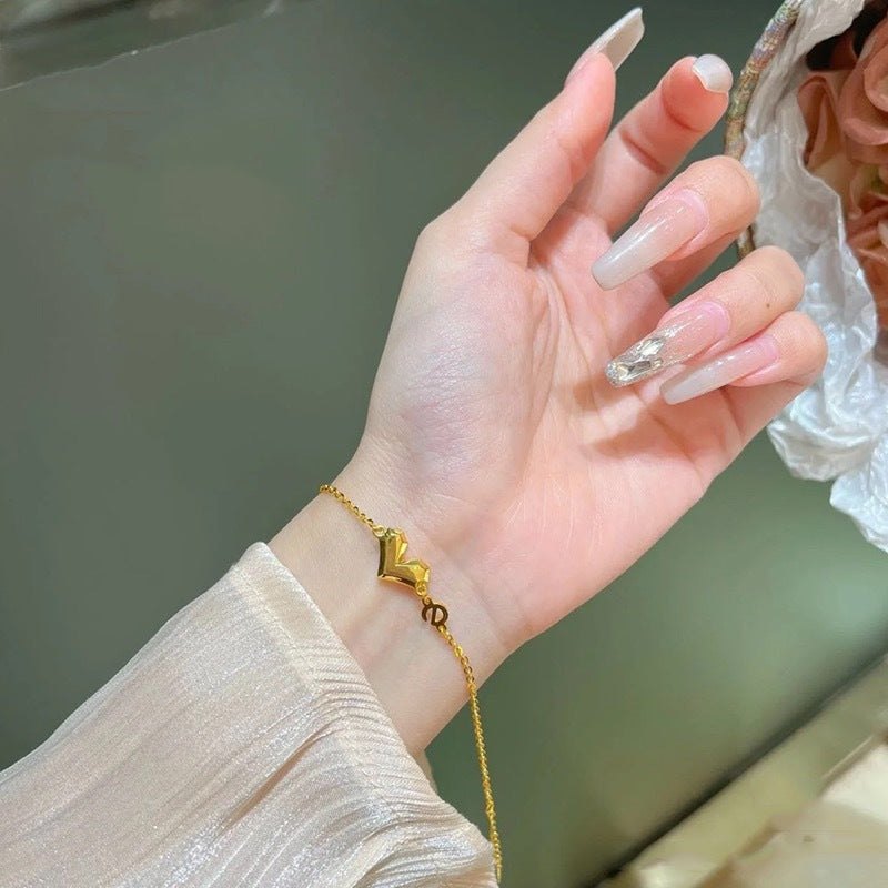 Women's 18K Gold Titanium Steel 3D "e" Love Bracelet