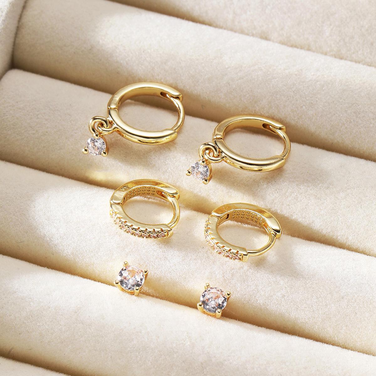 Zircon Stud & Drop Earring Set