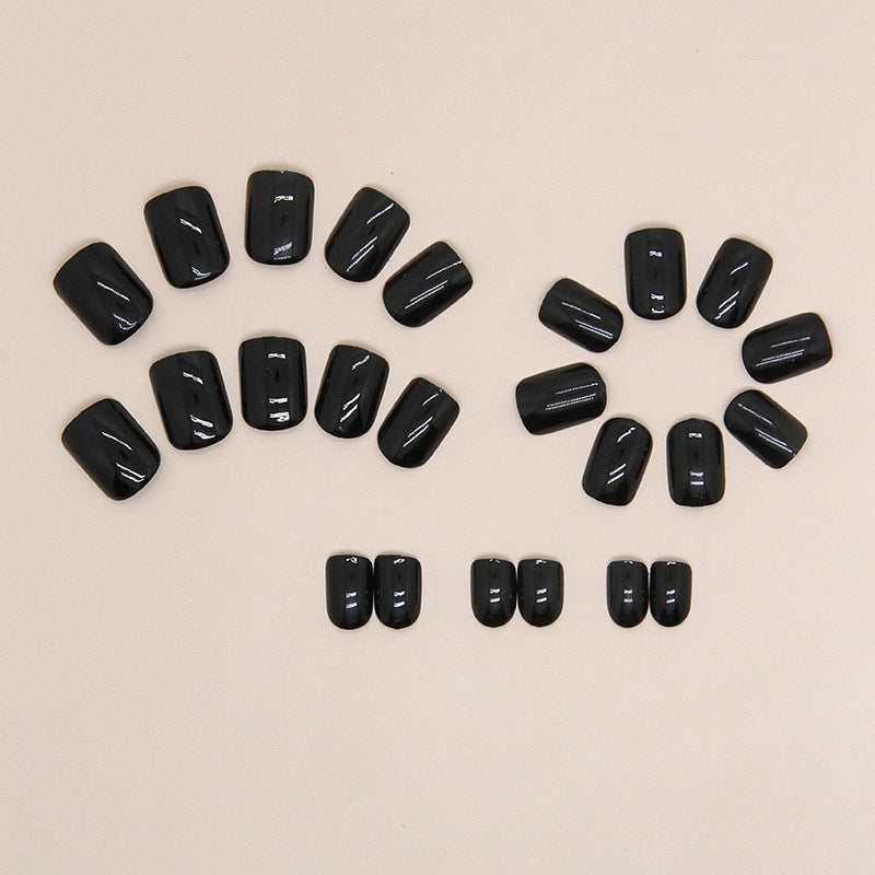 Black Short Square Fake Nails