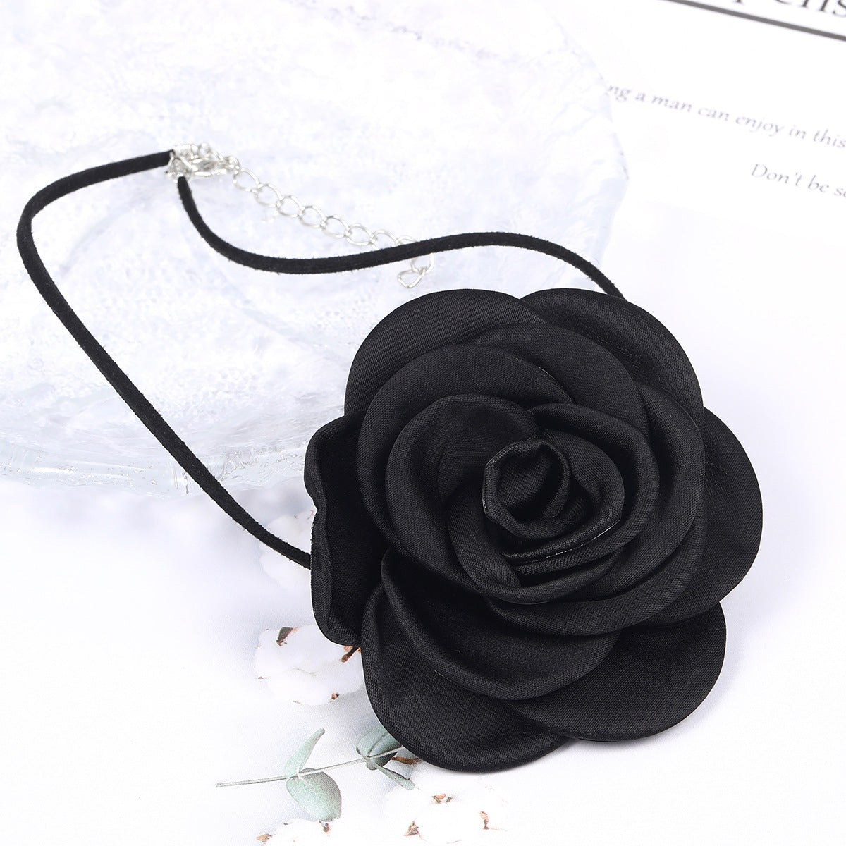 Flocked Rose Choker Necklace