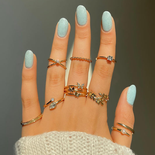 Juego de 8 anillos de perlas y diamantes de imitación 