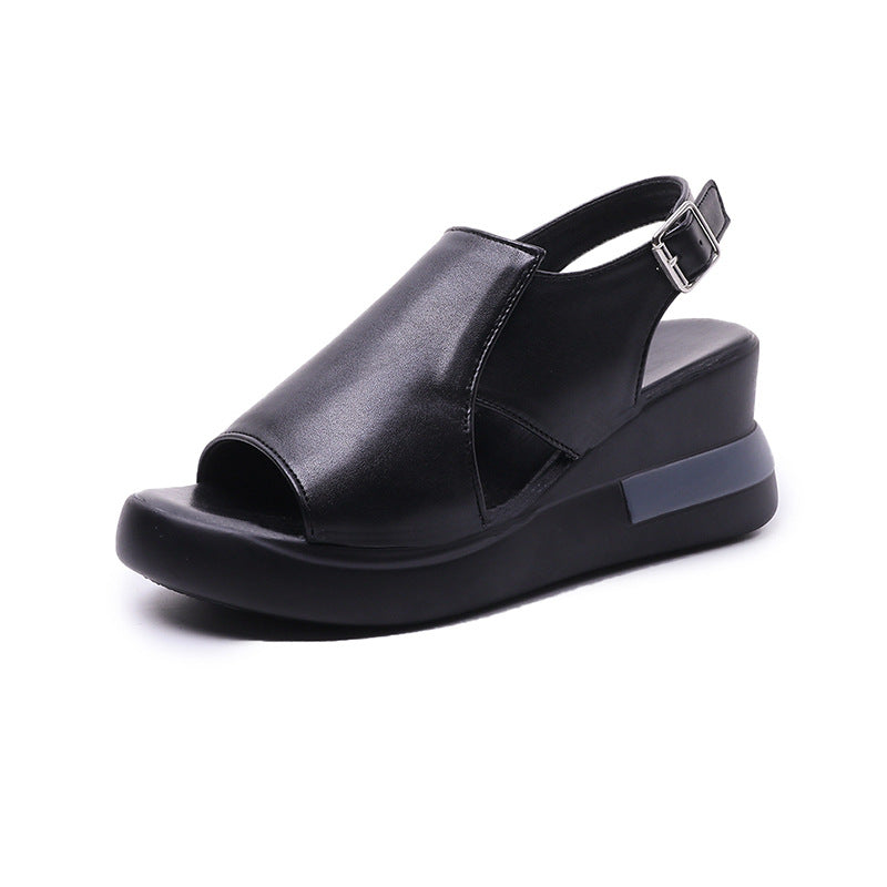 Soft leather heightening muffin shoes