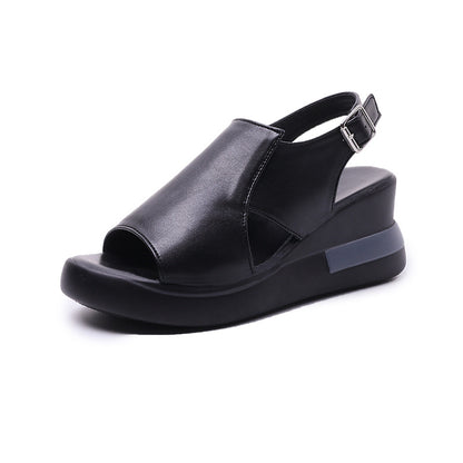 Soft leather heightening muffin shoes