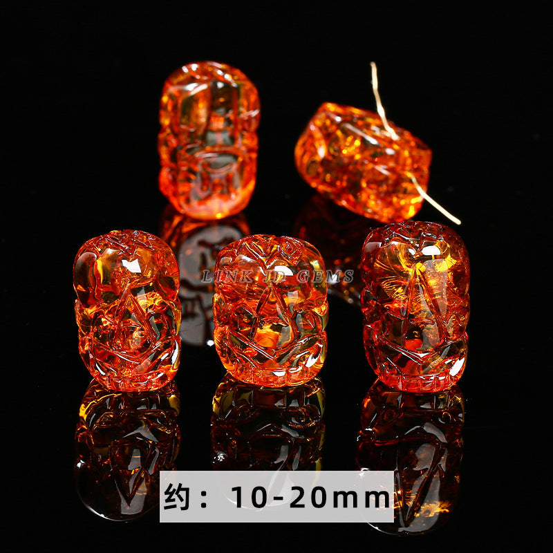 8 * 12 Natural Amber Beeswax Pixiu Through Hole Loose Beads