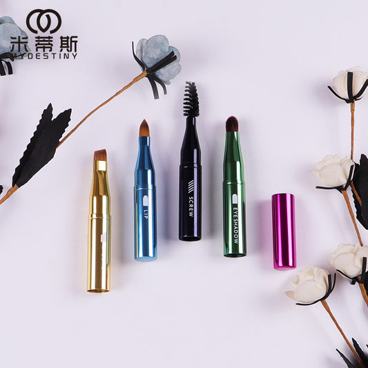Brocha de maquillaje portátil de 4 cabezales 