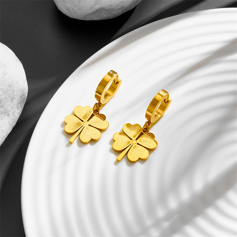 Women's Titanium Steel Four-Leaf Clover Earrings — Light Luxury Fade-Resistant