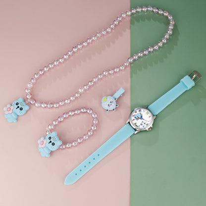 Animal Dial Round Quartz Watch Jewelry Set