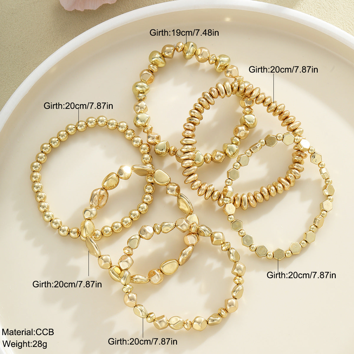 Gold CCB Beaded Bracelet Set