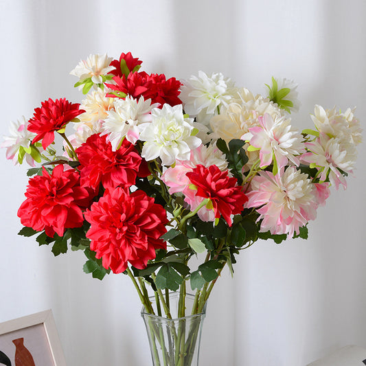 European style 2-head dahlia chrysanthemum artificial bouquet