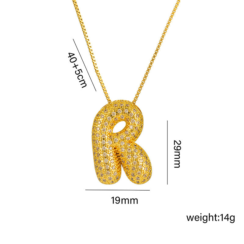 Amazon Bestseller: Haley Style Brass CZ Bubble Fat 26 Letters Necklace