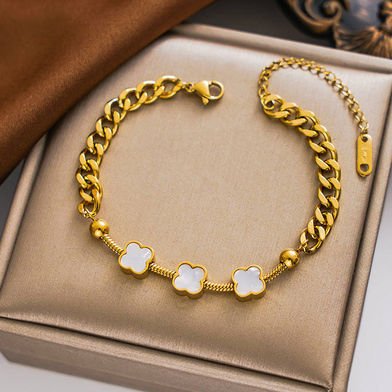 Pulseira trevo em aço titânio ouro 18k, casais e amigos 
