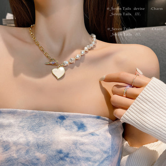Asymmetric Pearl Heart Necklace