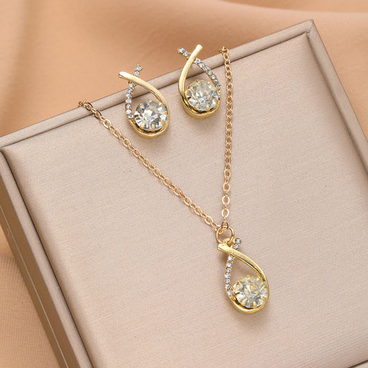 Zircon Cross Necklace & Earring Set